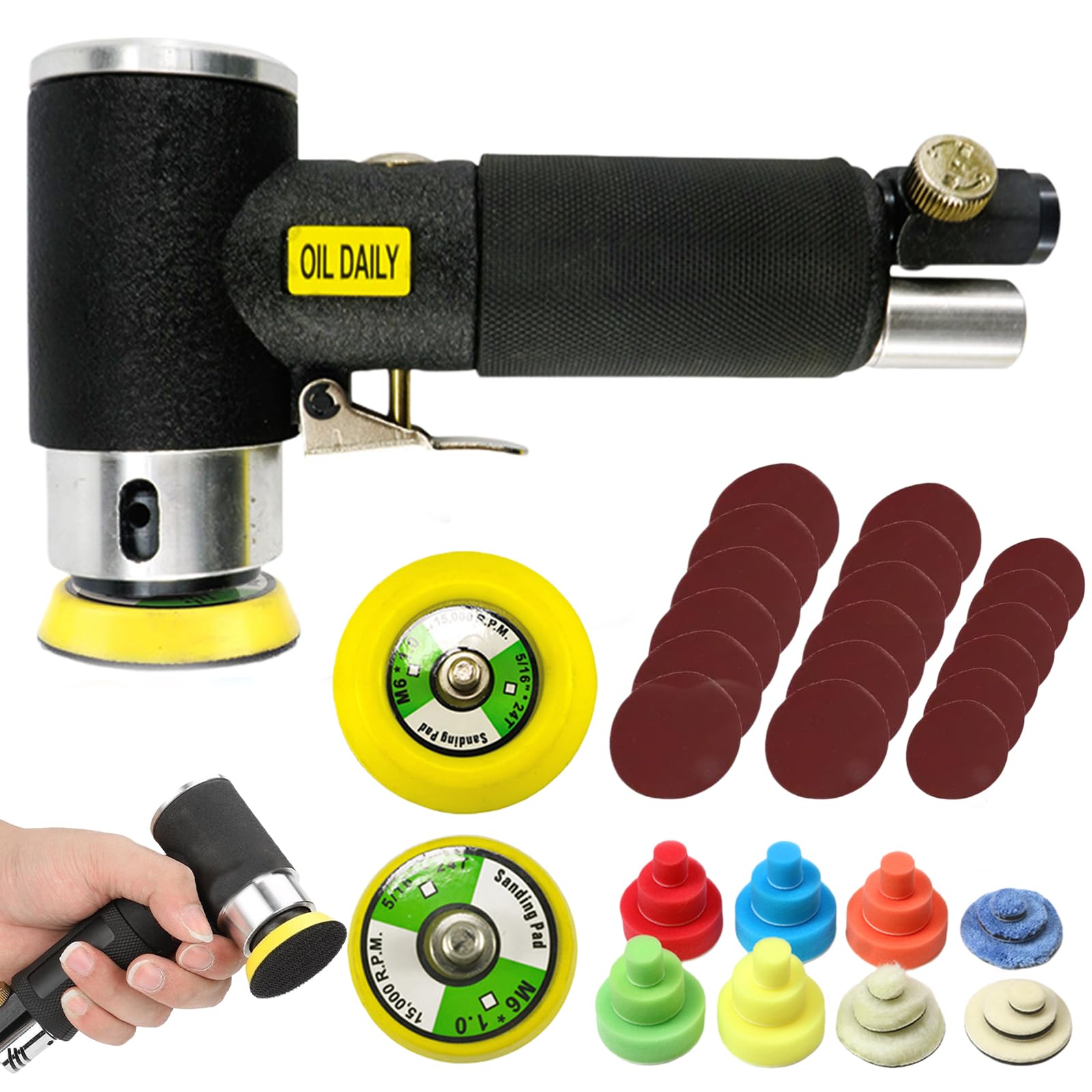 Mini polisseuse excentrique, 25 mm, 50 mm, 75 mm, à air comprimé, kit de polissage pour voiture, meuleuse excentrique, meuleuse d'angle, kit de polissage pour voiture, meubles, métal