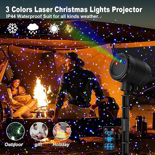 Miniatura 6 de Luces láser de Navidad para proyección al aire libre, proyector de luces láser de 3 colores, espectáculo de luces de luciérnagas con control remoto