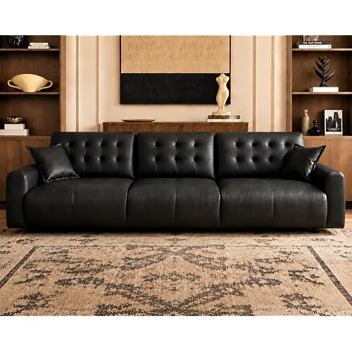 Oversized Sectional Leather Couch for Lving Room Extra Large Deep Seat Sofa | Chaise Detachable Adjustable 2-Level Depth Back FSC Certified Pu Cloud Leather (Black, 3 Seat)
