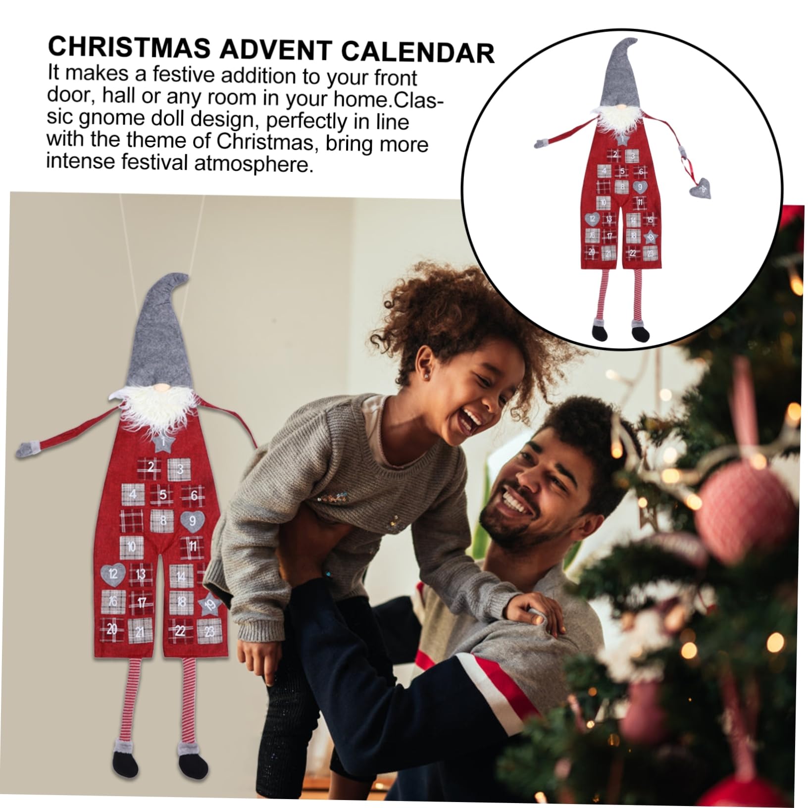 Zerodeko Calendario Dell'avvento Natalizio da Appendere Sacchetti in Feltro, Decorazione per Ragazzo Ragazza e Adulti, Conto alla Rovescia per Feste di Natale