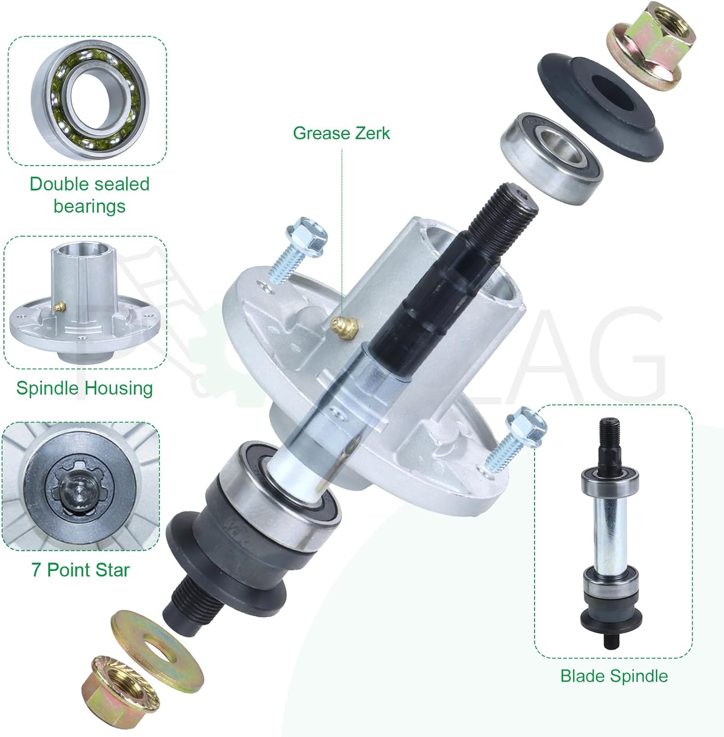 2 Pack AM143469 Spindle Assembly Pre-Greased Replaces John Deere AM136733 Spindle, John Deere AM143469, AM134292, AM137097 for John Deere 38 42 inch X300 Z225 Z245 X304 Z23 X324 X310 Tractors