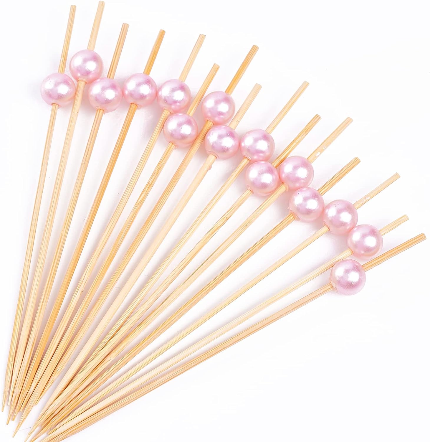 PuTwo Toothpicks for Cocktail Appetizers Fruits Dessert, 100 Count, Pink Pearls