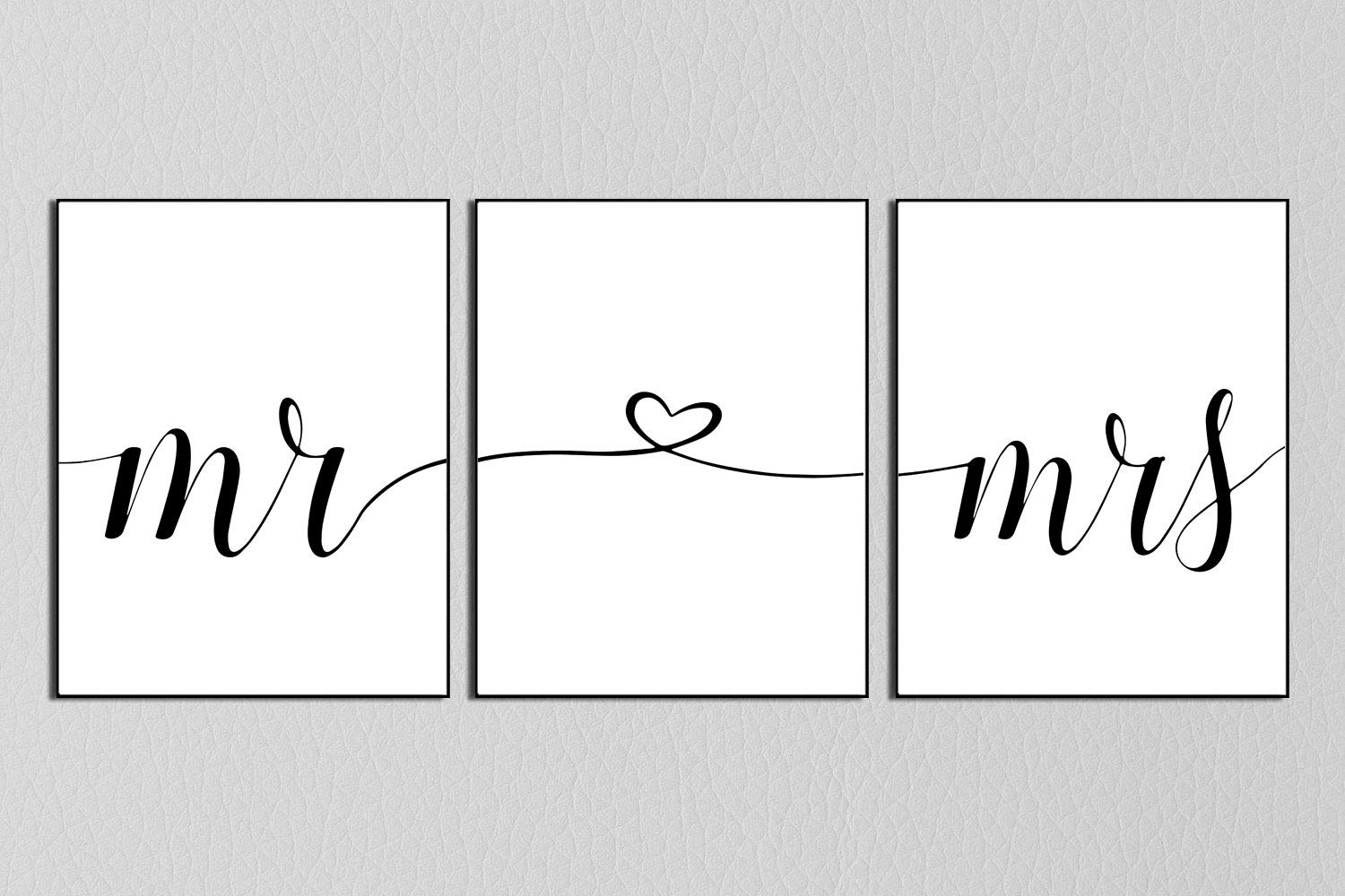Set of 3 Romantic Mr and Mrs Wall Art Decor - Perfect for Couples' Headboard or Bedroom Decor - 11x14 inches, Unframed