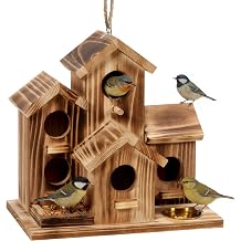 MIXXIDEA Bird House 5 Hole Bird Houses for Outside with Thickened Wooden Board,Birdhouse for Blue Bird Humming Bird and Chickadee Swallow. Hanging Edible Wild Bird Nest Garden Decorative