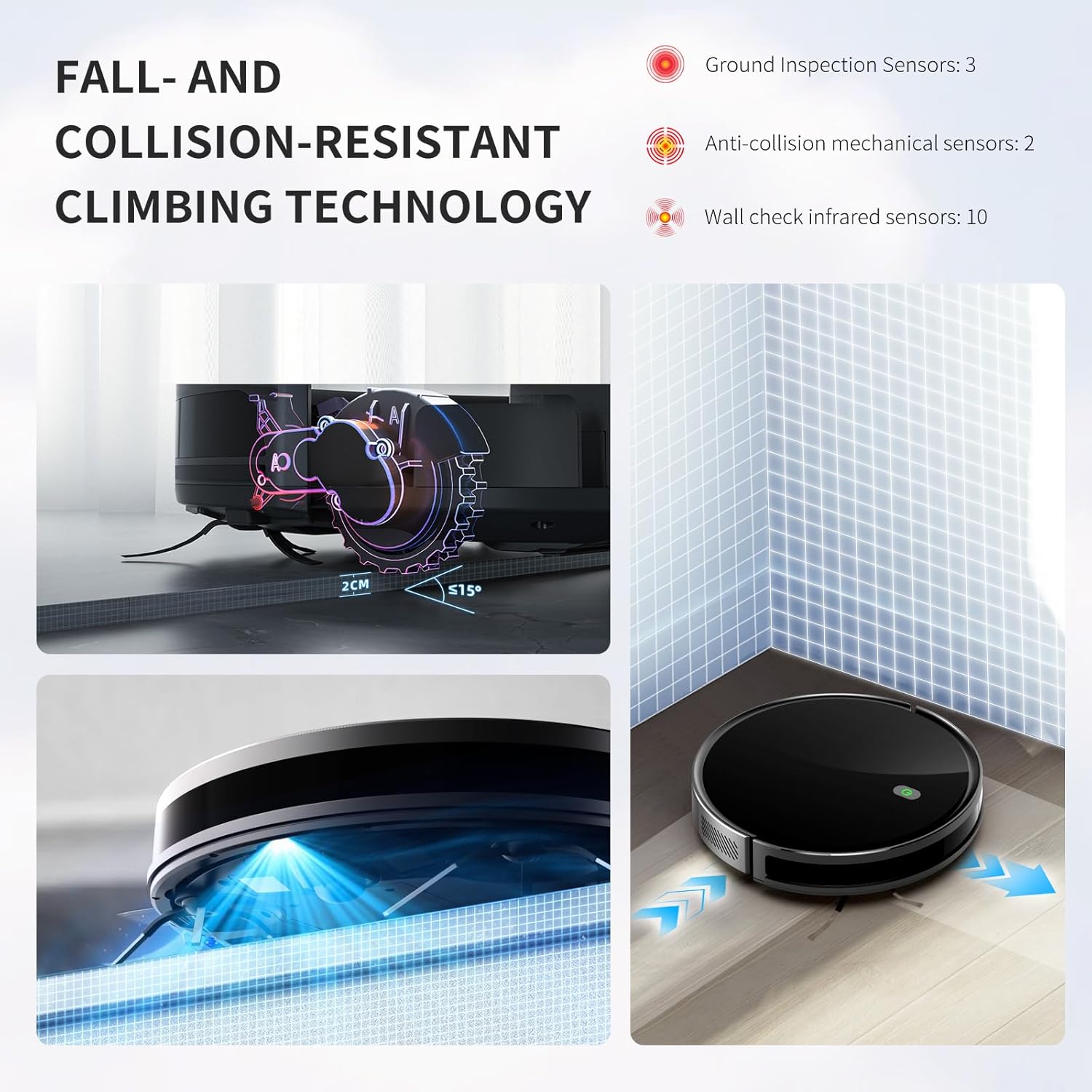 Robot Vacuum, 2400 Pa Robotic Vacuum Cleaner, 120 Min Max, Super Thin, Quiet, App & Remote Control, Ideal for Hard Floor, Carpet, Hair, Self-Charge(G100)