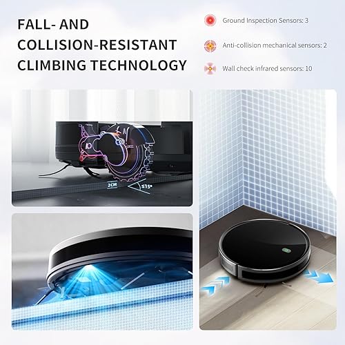 Miniatura 5 de JEBRO Robot aspirador y trapeador 2 en 1, succión de 5000 Pa, tiempo de ejecución de 120 minutos, 2.9 pulgadas delgado, aplicaciónvozcontrol remoto