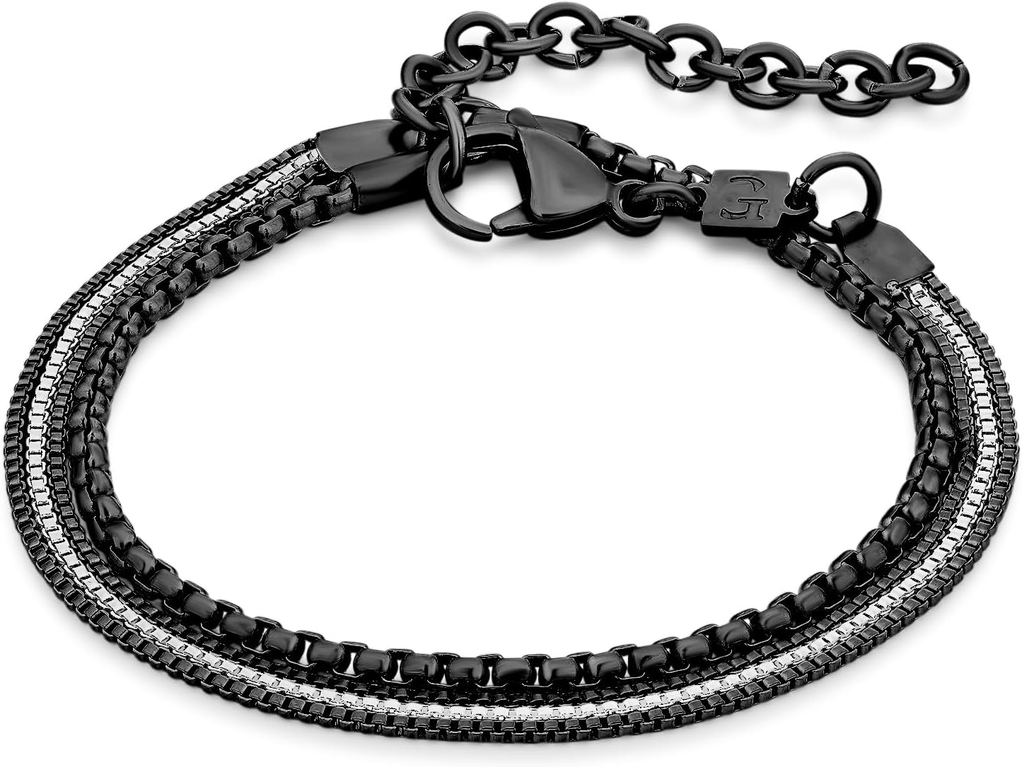 Galis Mens Bracelet - Cuban Link or Box Chain Layered Chain For Men - Premium Stainless Steel, Valentines Gift for him, Gold, Silver, Black Bracelet For Men 7-8" Size, 3-5mm Thick