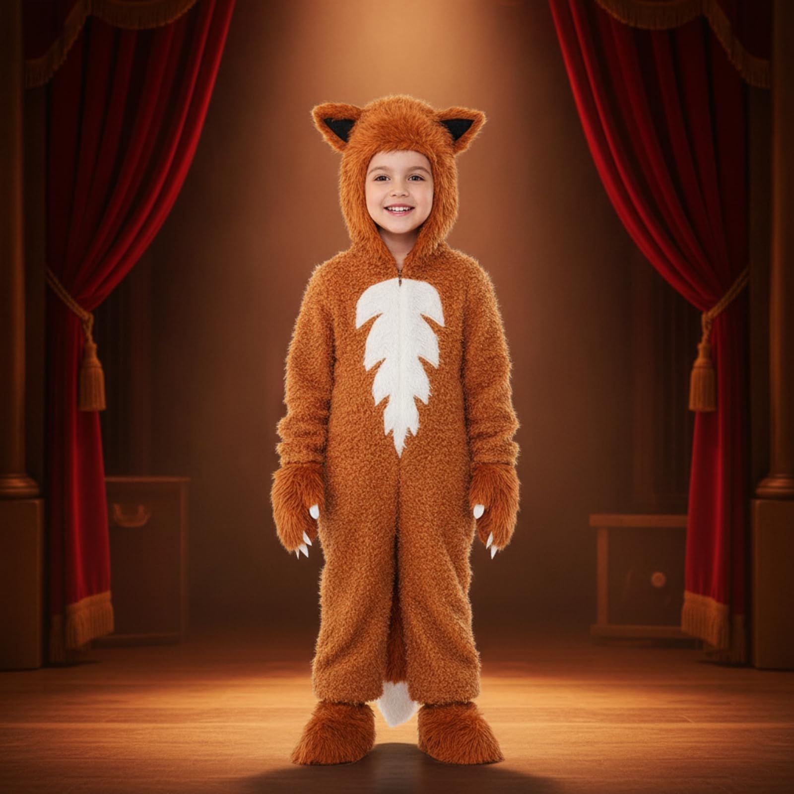 Amagogo Pigiama Intero con Cappuccio | Tessuto Felpato e Soffice, Costume da volpacchiotta con Cappuccio, Tuta Coda, per Halloween, Bambini