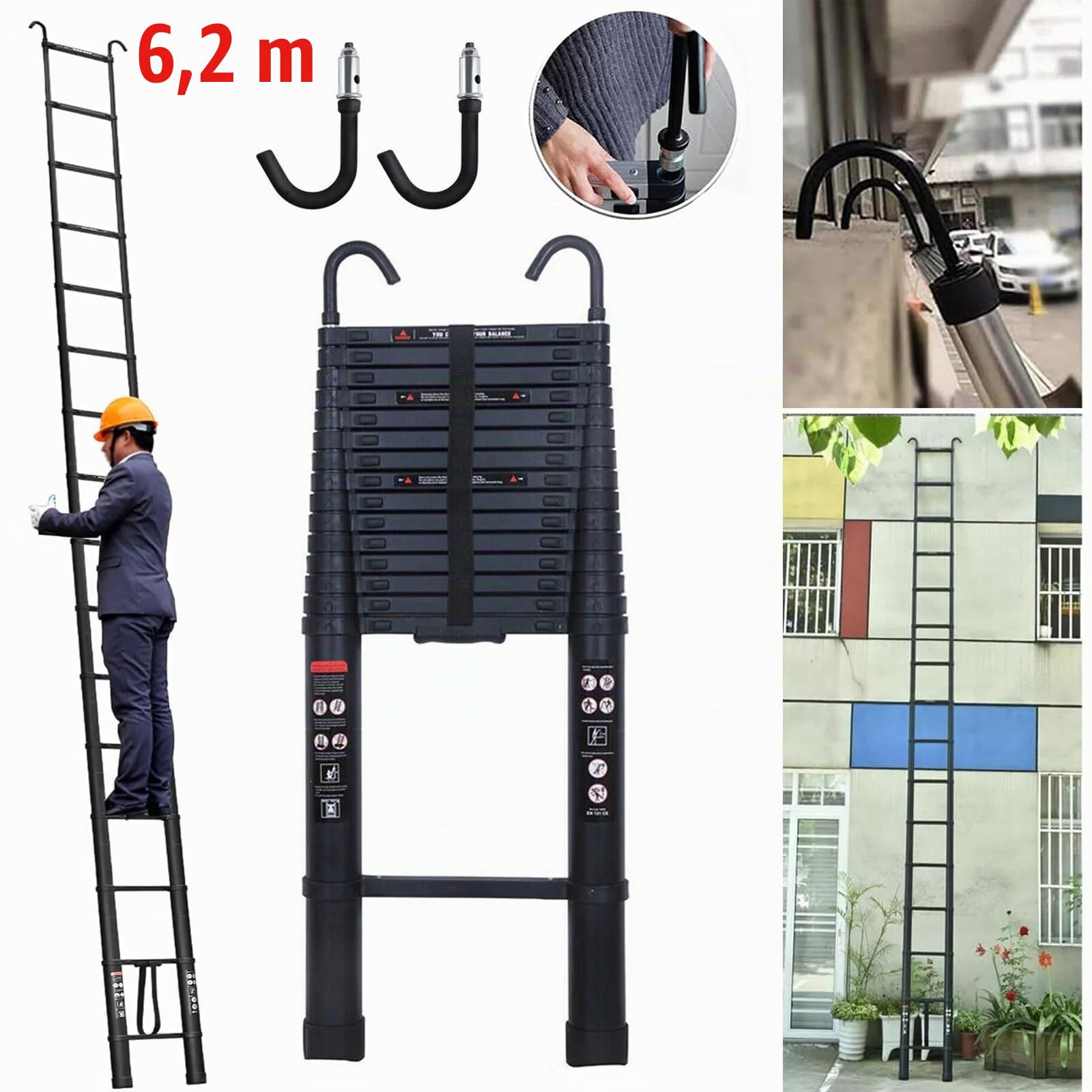 Escalera telescópica multiusos plegable y extensible de aluminio 6 m