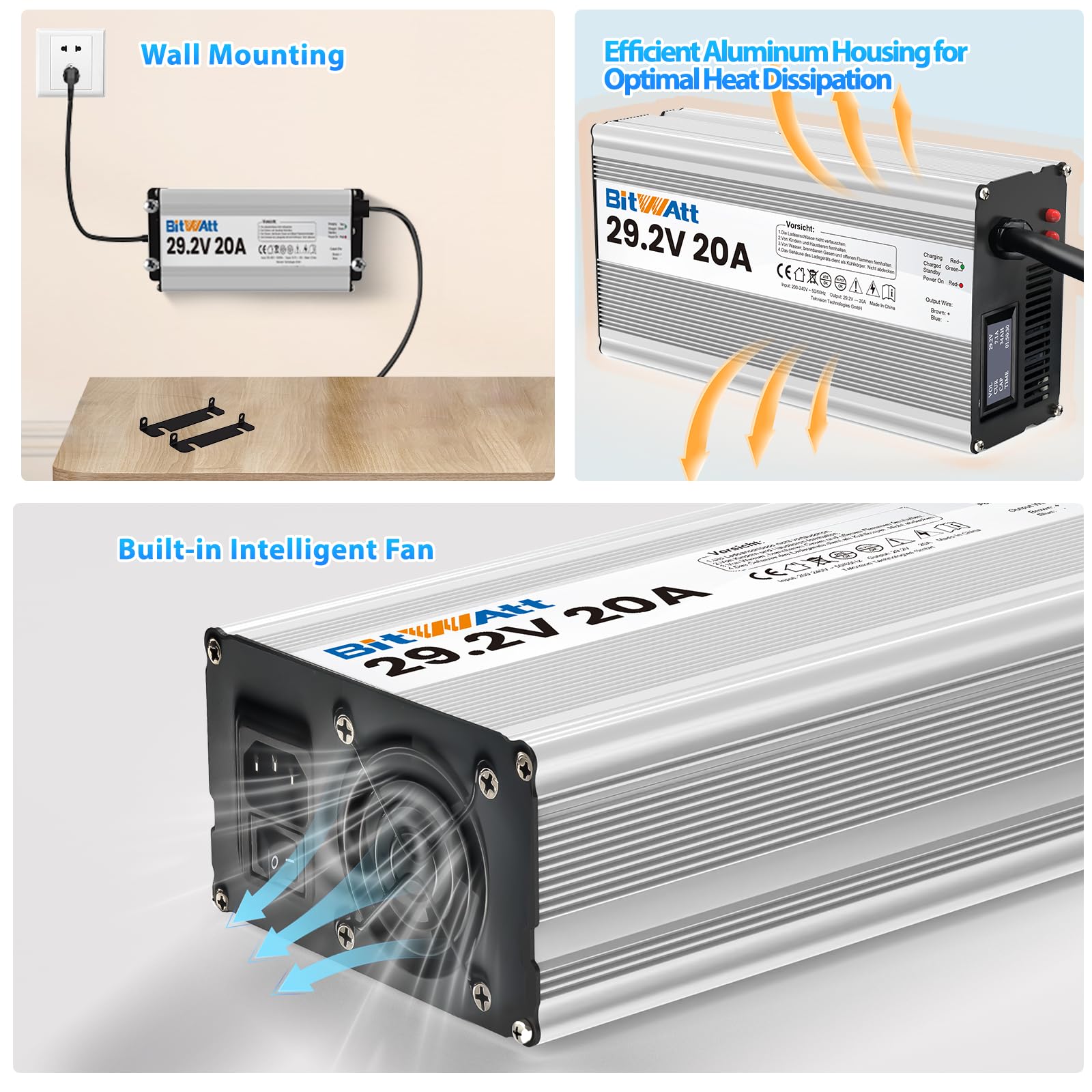LiFePO4 - Caricatore 24 V, 20 A, 29,2 V, al litio, con LCD