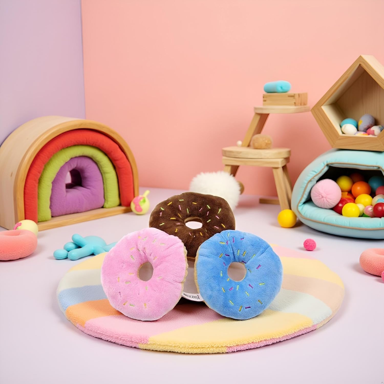 3Pcs Colorful Pet Toy Donut-Shape Squeaky Squeaker Puppy Dog Pet Cat Kitten Sound Chews Toy Random Color Sturdy and Practical Simple and Sophisticated Design，Toys，Dog Squeak Toys