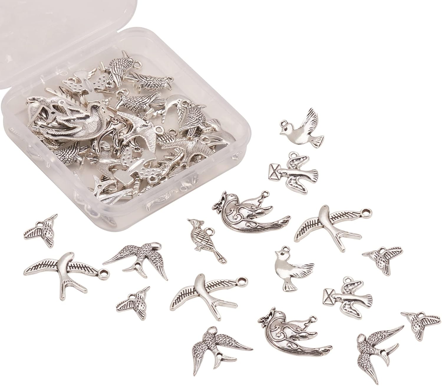 KitBeads 50pcs Mixed Styles Tibetan Bird Charms - Hummingbird, Pigeon, Wild Goose, Dove for Jewelry Making - Image 7