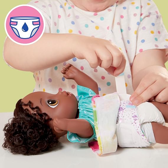 Baby Alive Fruity Sips Doll, Lime, Toys for 3 Year Old Girls, 12-inch Baby Doll Set, Drinks & Wets, Pretend Juicer, Kids 3 and Up, Black Hair