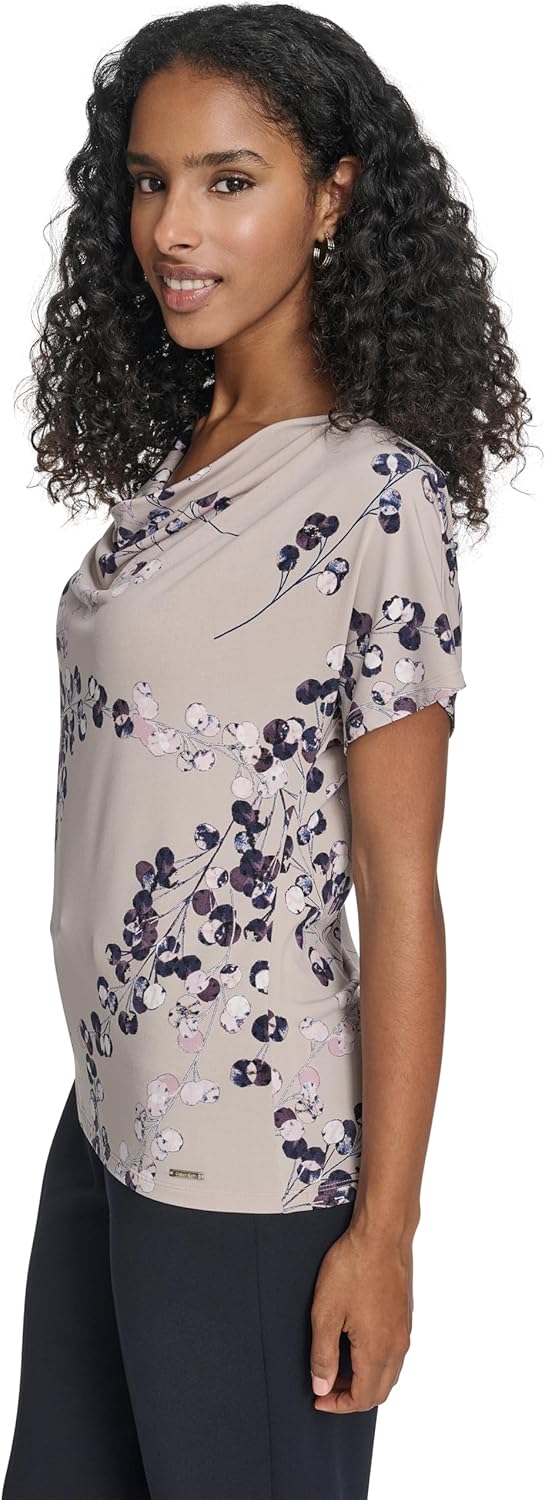 Calvin Klein Womens Short Sleeve Cowl Neck Extended Shoulder Blouse - Image 3