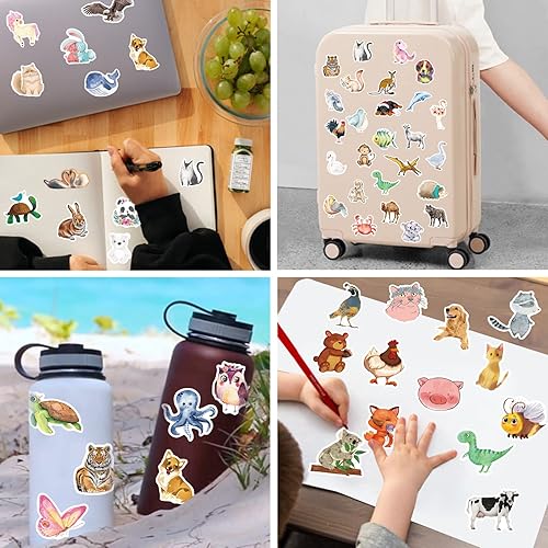 Miniatura 3 de 160 calcomanías de animales lindos para niños, calcomanías de animales de acuarela de dibujos animados para botella de aguaportátil, calcomanías de