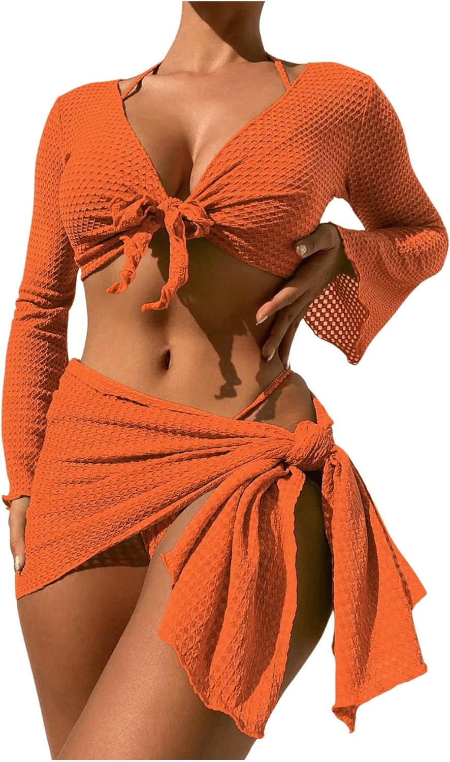 SOLY HUX Bathing Suit for Women 4 Piece Halter Triangle Bikini Sets Swimsuit with Cover Up