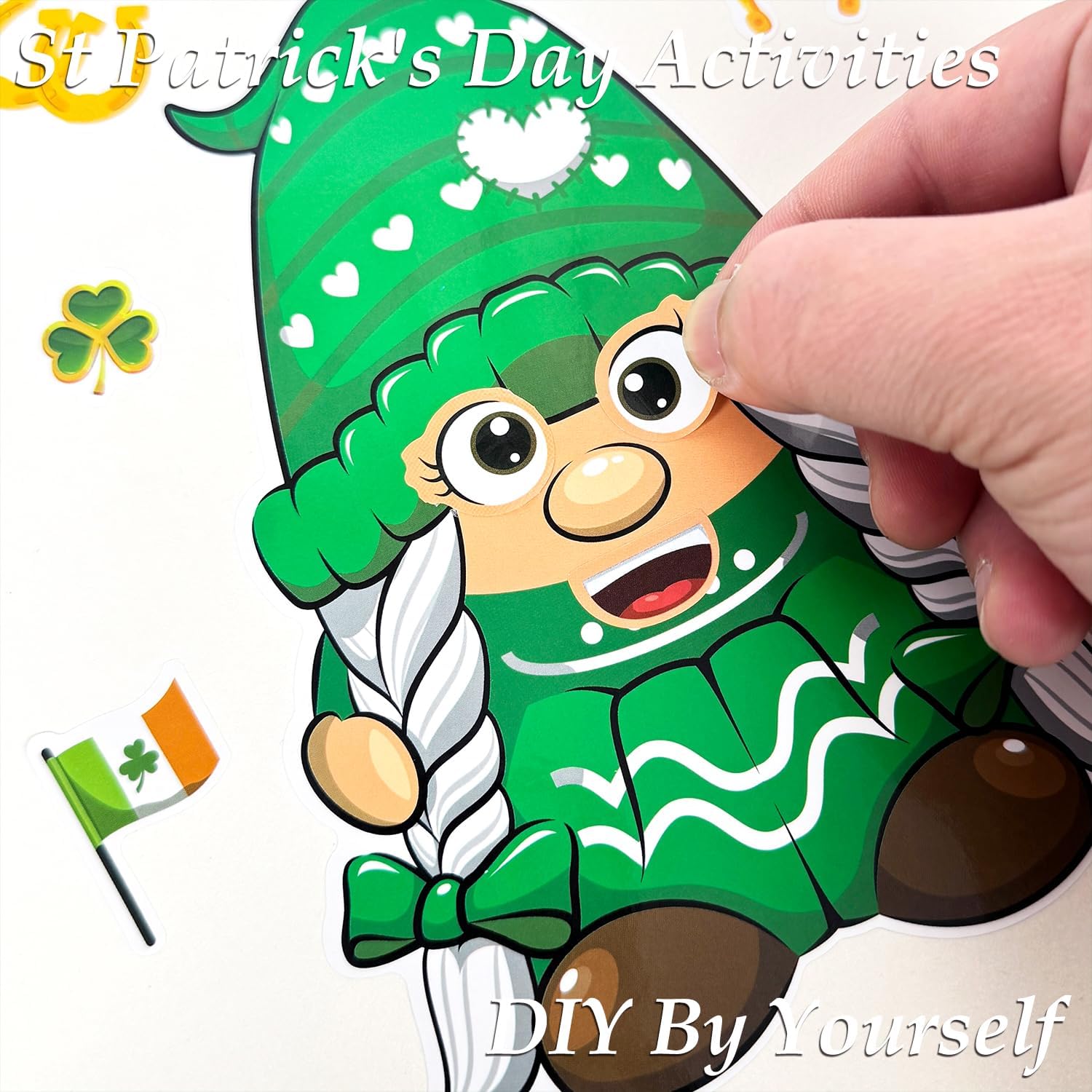 Aowplc 32 Sheets St Patricks Day Make A Face Stickers Saint Patricks Gnomes Crafts Stickers for Kids St.Patrick's Day Party Favors Supplies Classroom Gifts image 4