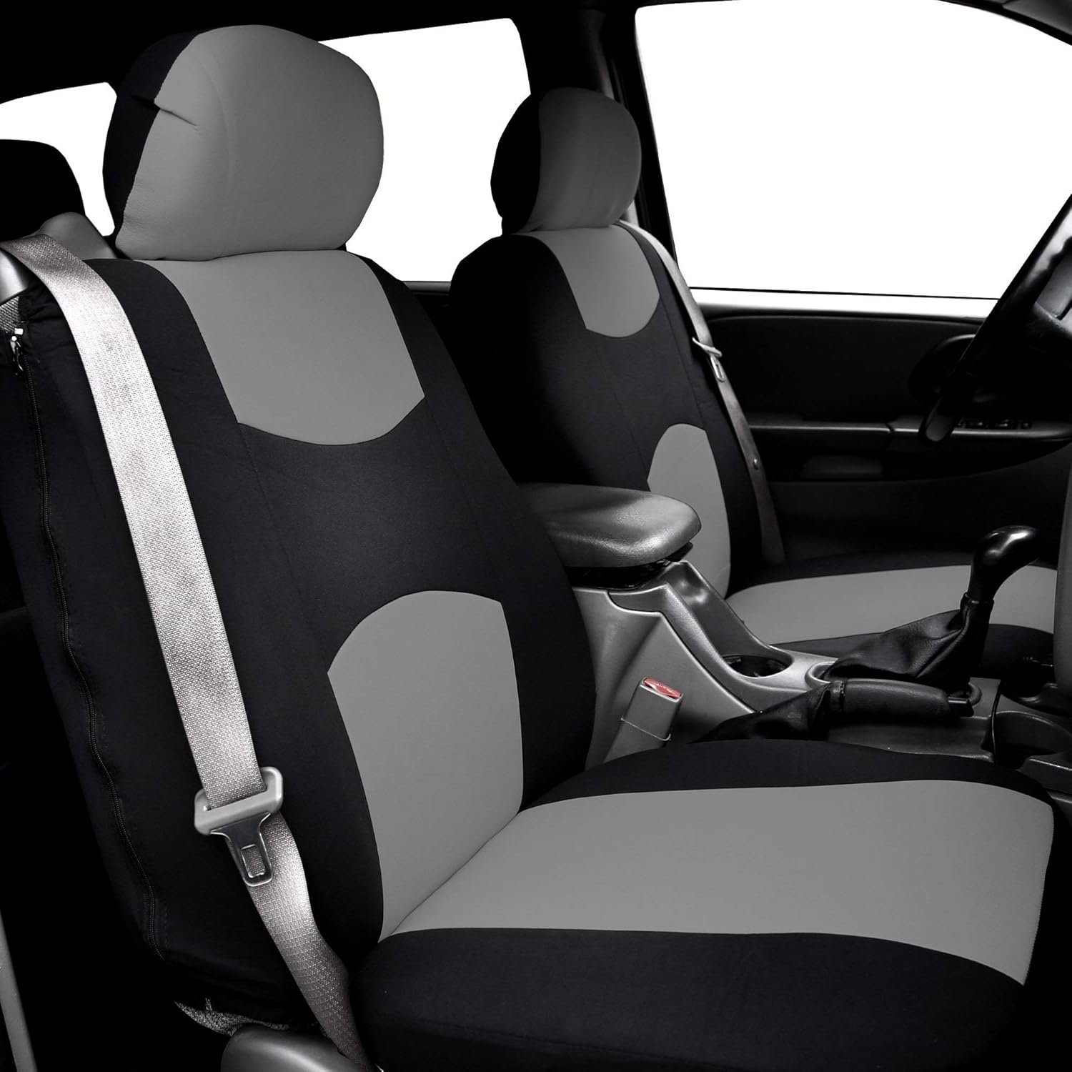 FH Group All-Purpose Built-in Seatbelt Seat Covers Full Set with Gift – Universal Fit for Cars Trucks & SUVs (Gray/Black) FB351115