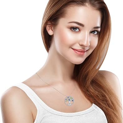 Birthday Gifts for Wife Mom September October Birthstones Necklace Tree of Life Jewelry Blue Sapphire Tourmaline and More Stones Jewelry for Women 925 Sterling Silver