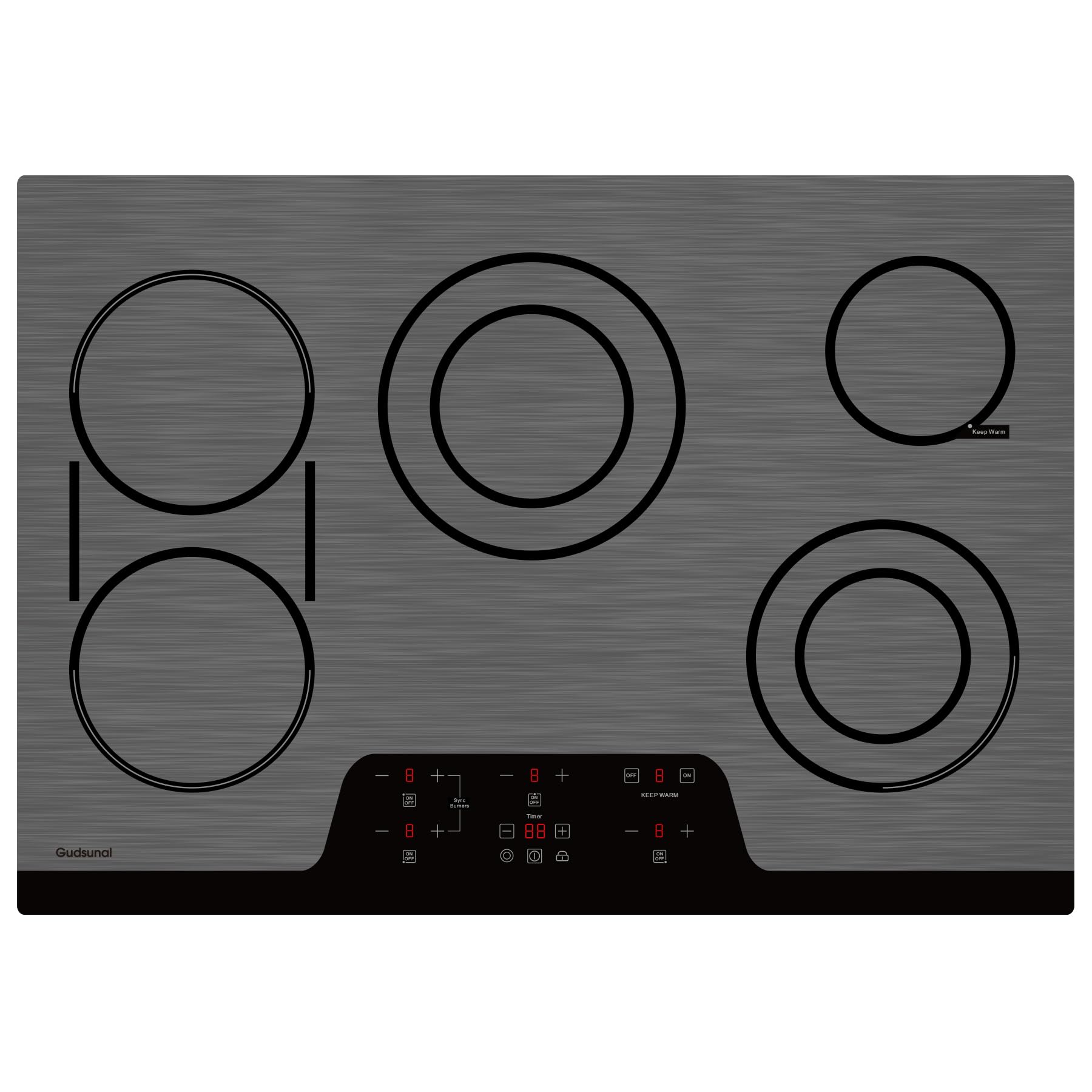 Gudsunal 30 Inch Electric Cooktop 5 Burners, ETL & FCC Certificated, Sync Burner, Quick Boil, Keep Warm, 9 Heating Level, Timer, Child Lock & Auto Shutdown, Drop-in Electric Stove Top,Grey