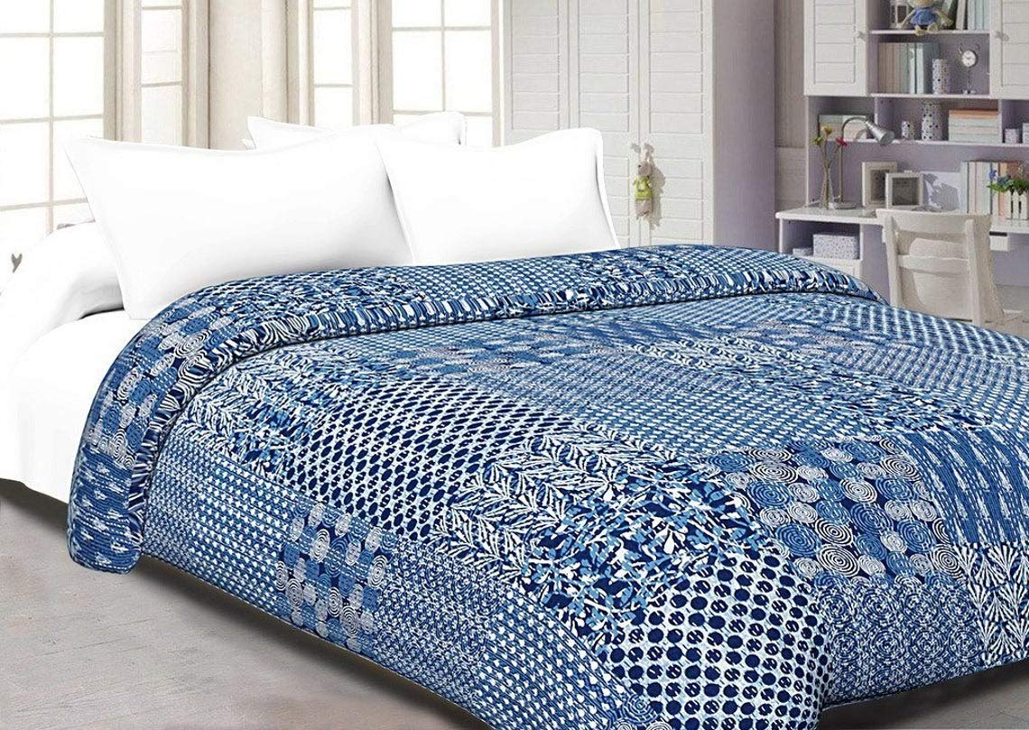 Tapestry Handmade Pure Cotton Single Size Quilted Bedcover (Indigo Blue)(60 X90 INCH)-image-9