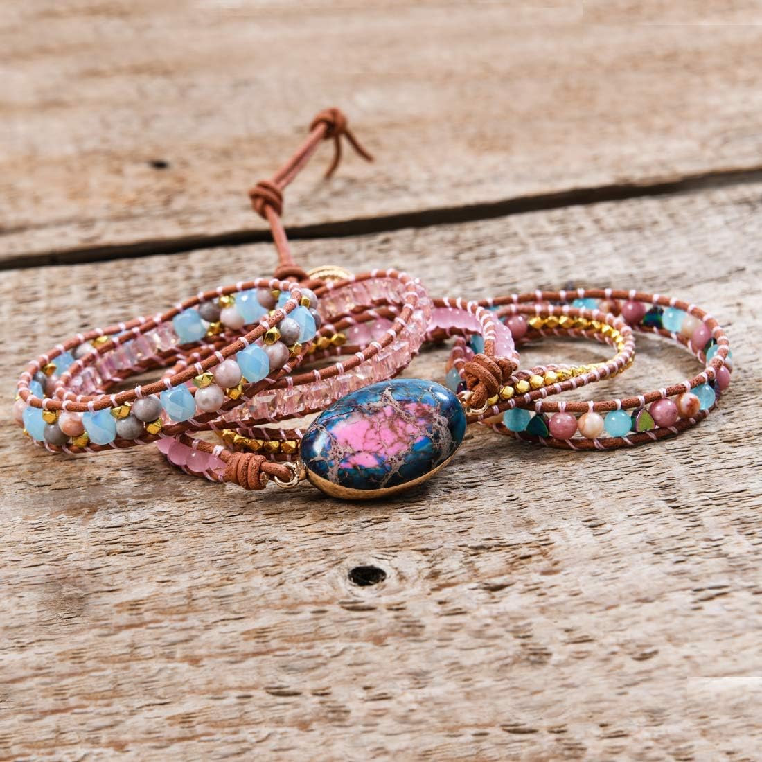 YGLINE Boho Handmade Natural Stone Wrap Bracelets Jasper Crystal Beads Bracelet Jewelry - Image 6