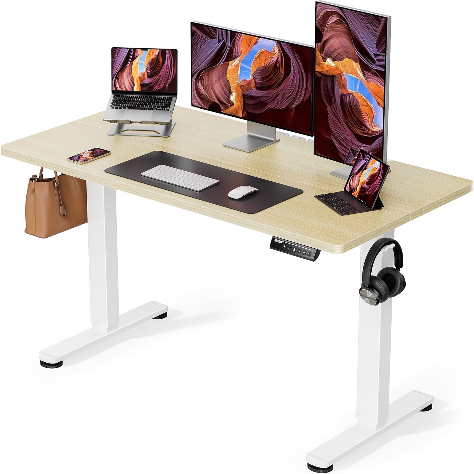 Electric Standing Desk Height Adjustable 120 x 60cm, Sit Stand Desk with 4 Memory Smart Pannel for Home Office with Splice Board