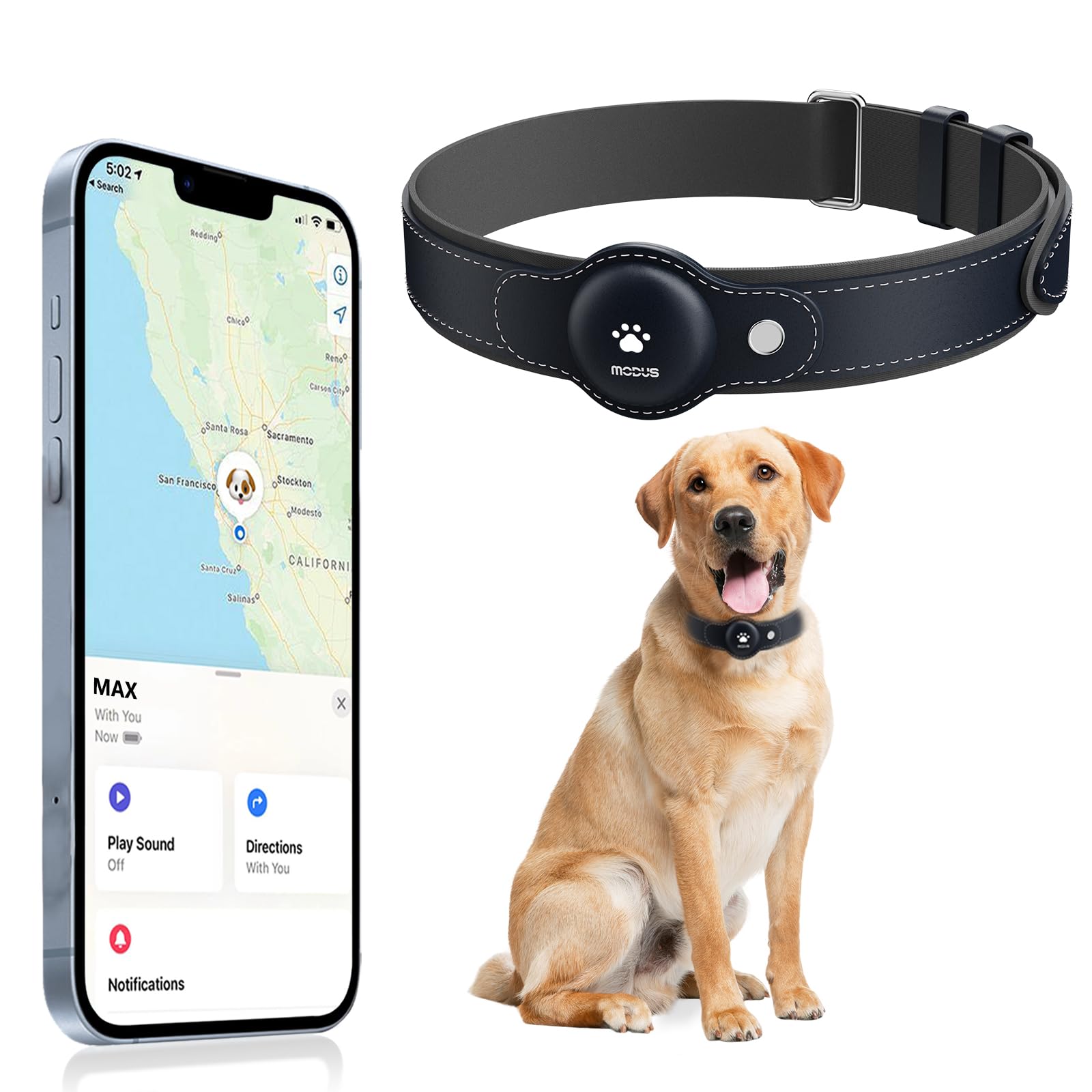 GPS Tracker for Dogs, 2 in 1 Pet Tracking Smart Collar (Only iOS), No Monthly Fee GPS Tracker Dog Collar, Real-time Location Comfortable PU Tracker Tag for Small, Medium Large Dogs(Locator Included)