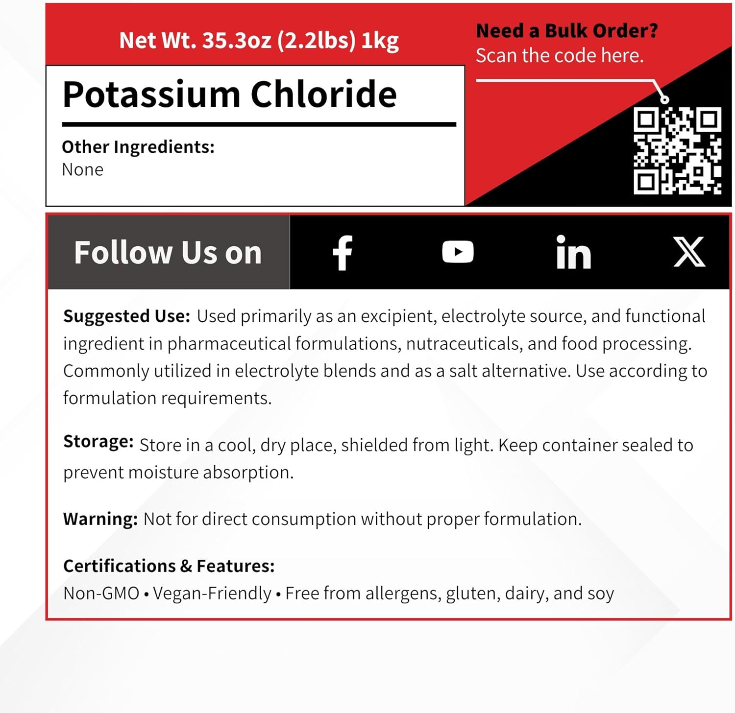Potassium Chloride - 1000 Grams - Food Grade USP Granular KCL - Tablet Capsule Supplement Excipient - Electrolyte Mineral Vitamin Ingredient - Low Sodium Seasoning Salt Substitute - 1 kg (2.2 lb) - Image 5