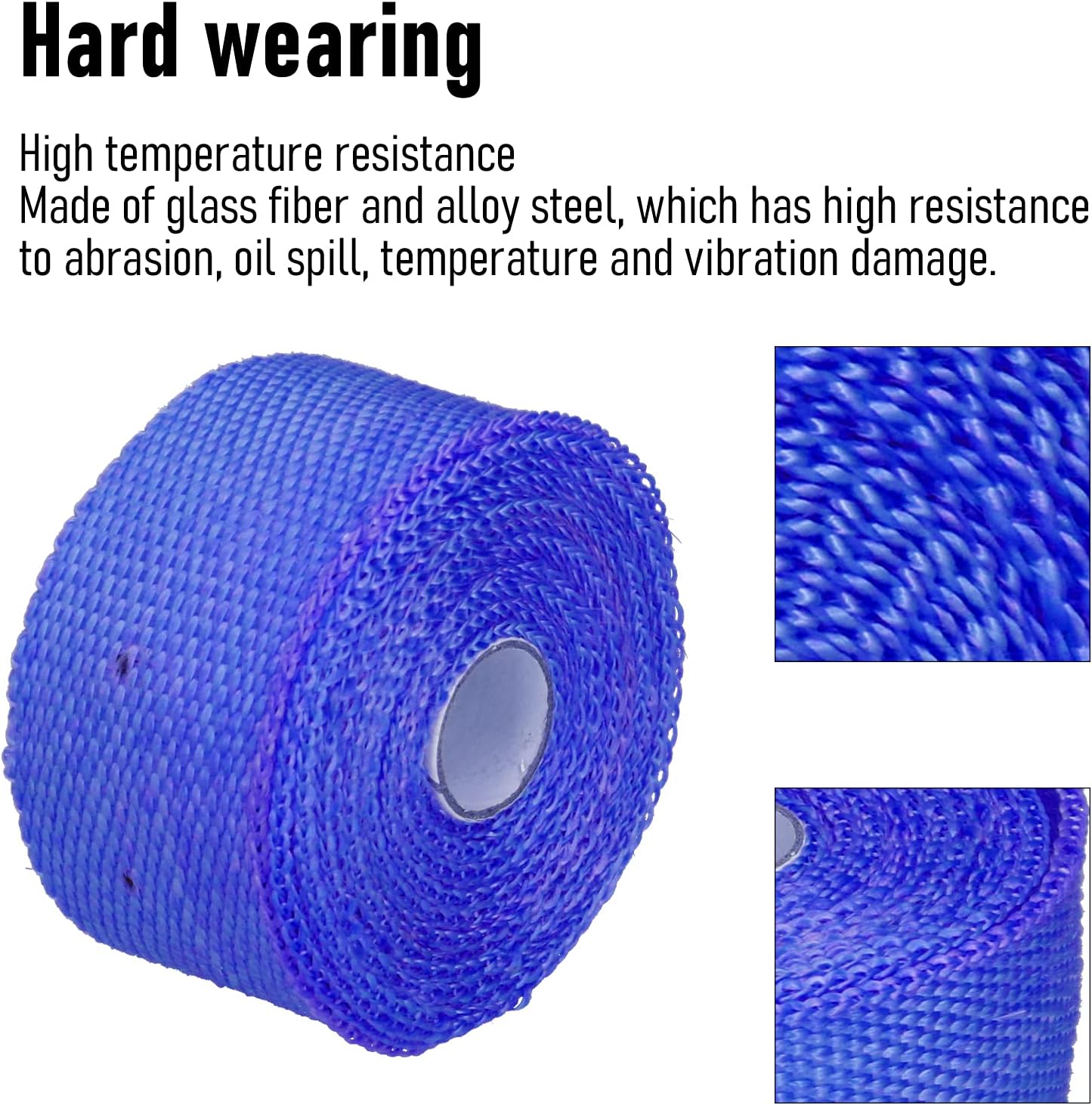 Fafeicy Heat Tape Roll Exhaust Wrap Heat Insulation Tape 5m 1800F High Temp with Fiberglass Alloy Steel for Auto Motorcycle Exhaust Pipe (Blue)