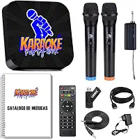 Karaoke Party Box Profissional +2 Microfones Sem Fio +de 2000 Músicas +Catalogo Encadernado (Com Pontuação) (Não Precisa de Internet) ORIGINAL