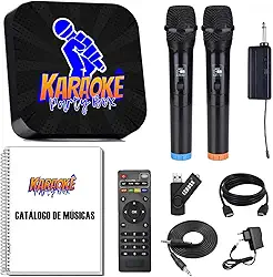 Karaoke Party Box Profissional +2 Microfones Sem Fio +de 2000 Músicas +Catalogo Encadernado (Com Pontuação) (Não Precisa de Internet) ORIGINAL