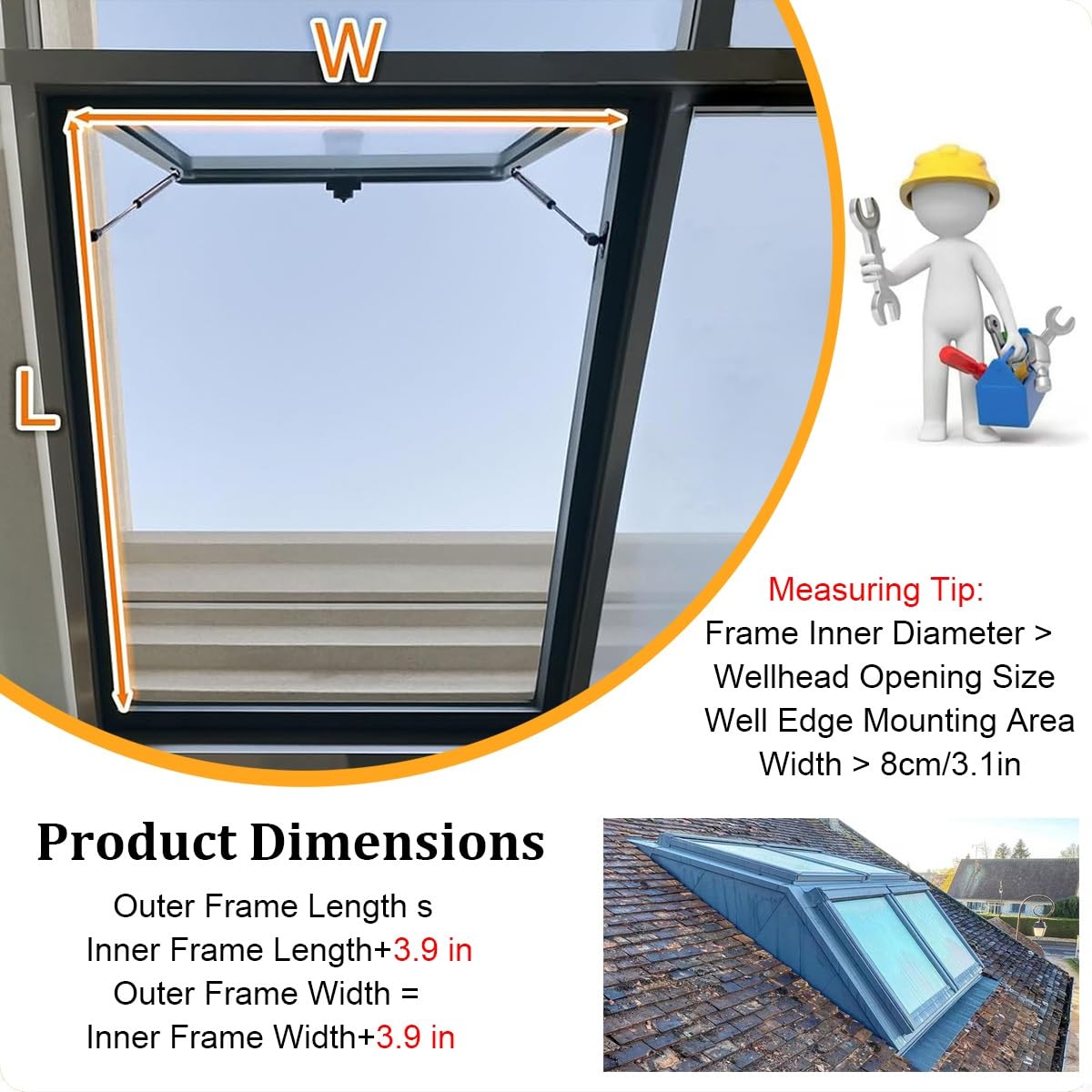 Ventanas de Tragaluz Eléctricas Inteligentes para Techos de Casas, Ventana de Techo de Salida con Control Remoto, Tragaluces para Techos para Áticos/soláriums(LxW 90x50cm/35.4x19.7in)