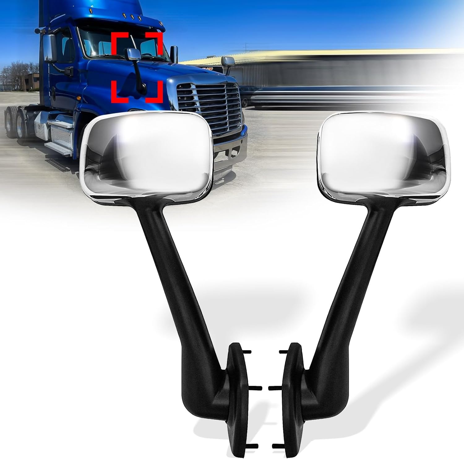 Chrome Hood Mirror Assembly for Freightliner Cascadia 2008-2017, Hood Mirror for Freightliner Cascadia Driver Left & Passenger Right Side (A Pair)