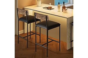 Amyove Bar Stools Set of 2, Upholstered Kitchen Counter Height Barstools with Back, 25.5 Inches