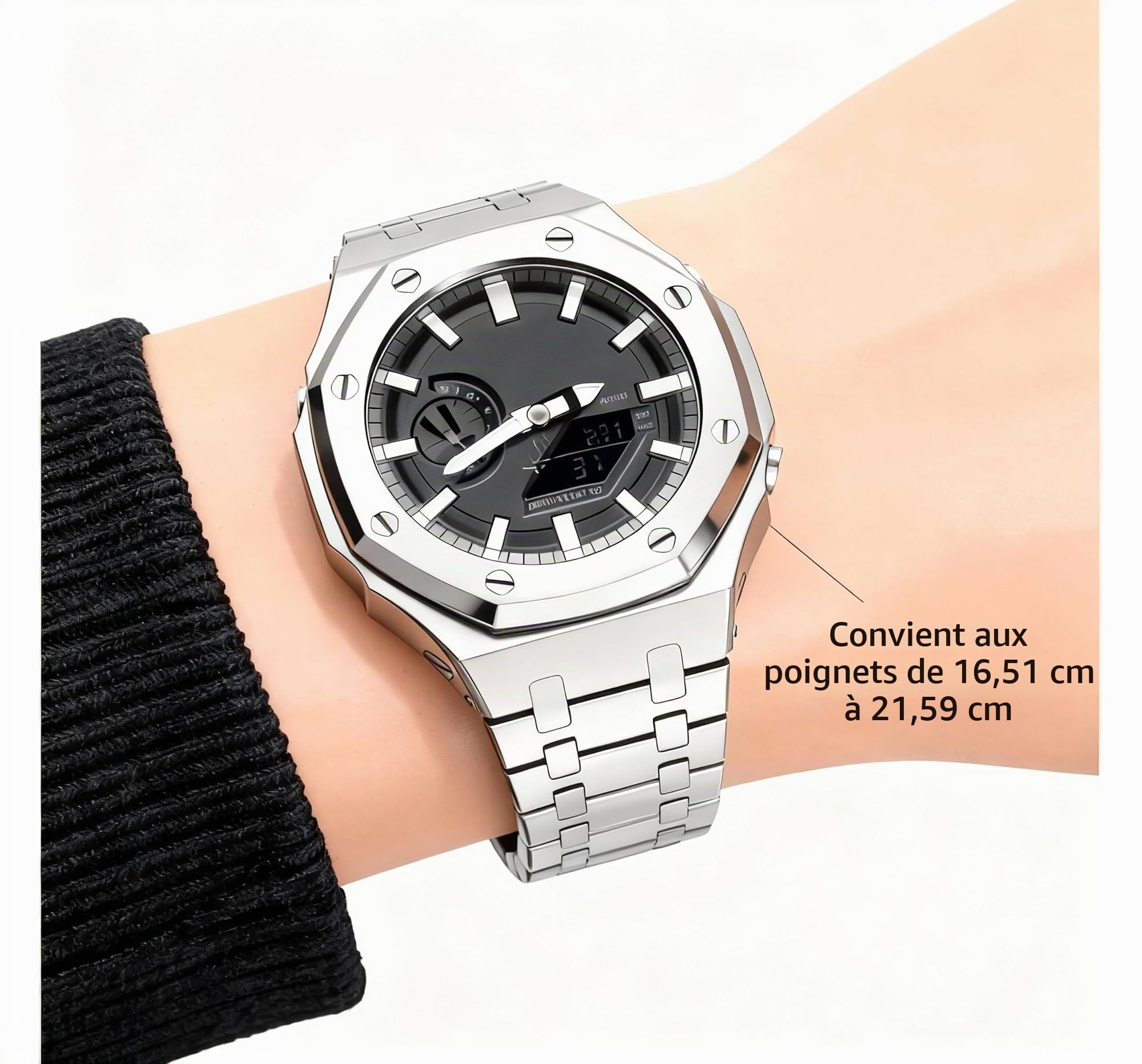Remplacement Bracelet de Montre Acier Inoxydable 316L compatible avec Casio G-Shock GA-2100 / GA-2110