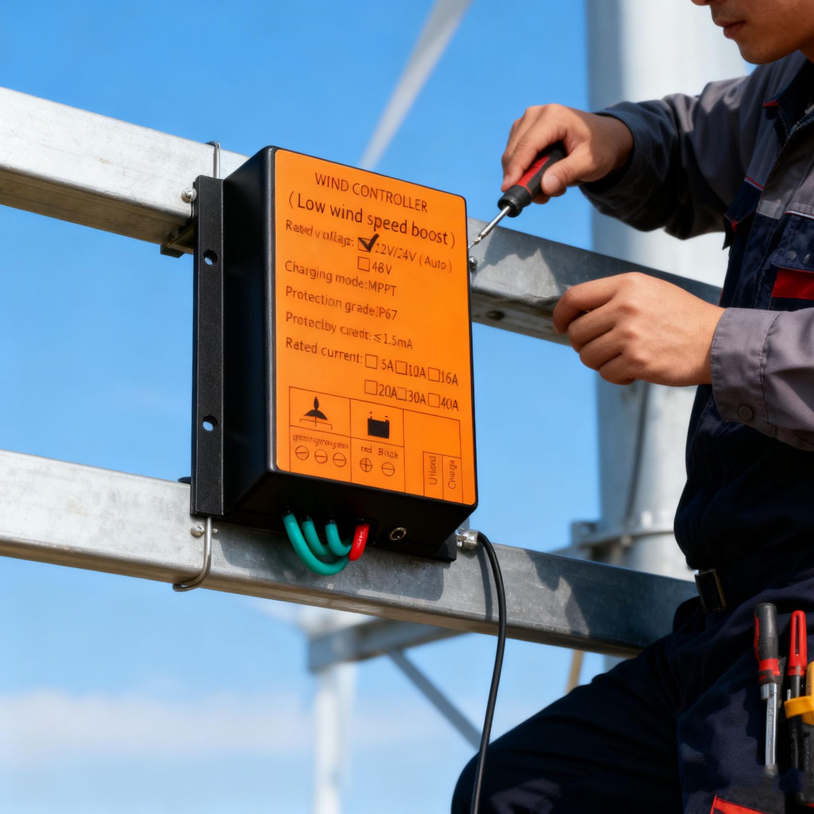 Kontroler ładowania MPPT 9000W 12V 24V AUTO 48V, regulator napięcia przy niskiej prędkości wiatru, wodoodporny kontroler wiatrowy do generatora wiatrowego (żółty),Yellow,220V