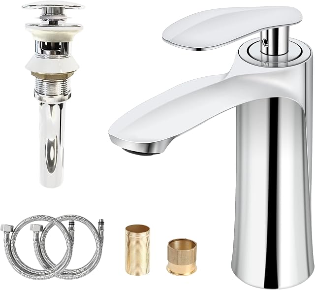 CROSSZEBRA Bathroom Faucet with Pop up Waste, Basin Mixer Tap, Including Fittings & Waste, Solid Brass Brushed Nickel, Washroom Perforated Basin Accessories