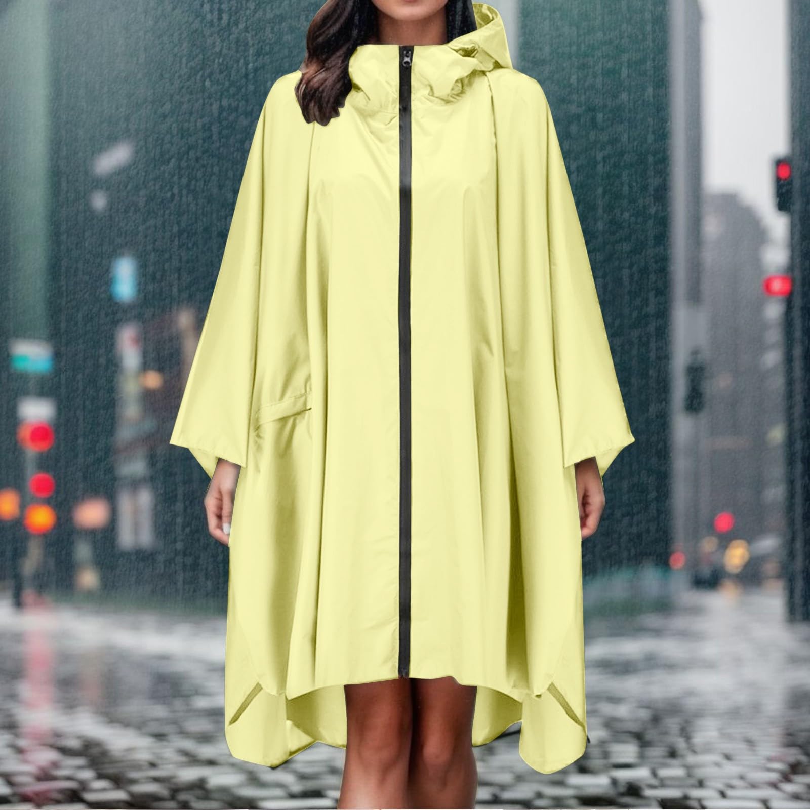Generisch Poncho impermeabile con cappuccio per adulti, con tasche, impermeabile, antivento, con cappuccio, tasche laterali, leggero e compatto, per tutte le stagioni