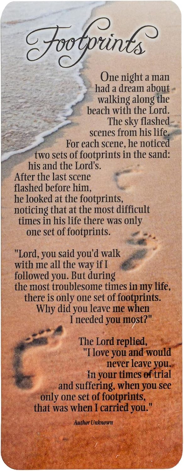 Footprints Inspirational Poem Sandy Waves Cardstock Bookmarks, Pack of 12
