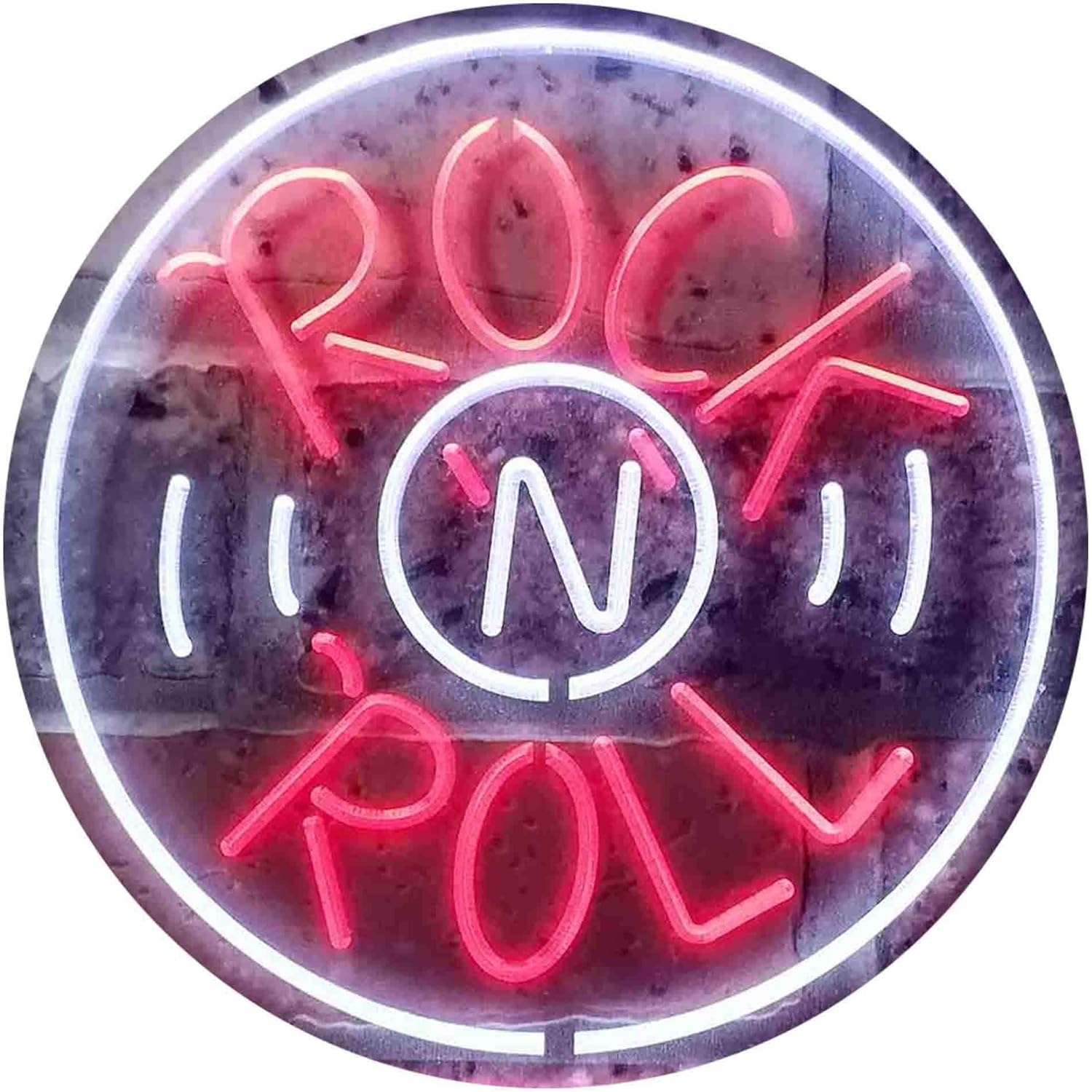 ADVPRO Rock and Roll Music Bar Illuminated Dual Color LED Neon Sign White & Red 12" x 8.5" st6s32-i0489-wr