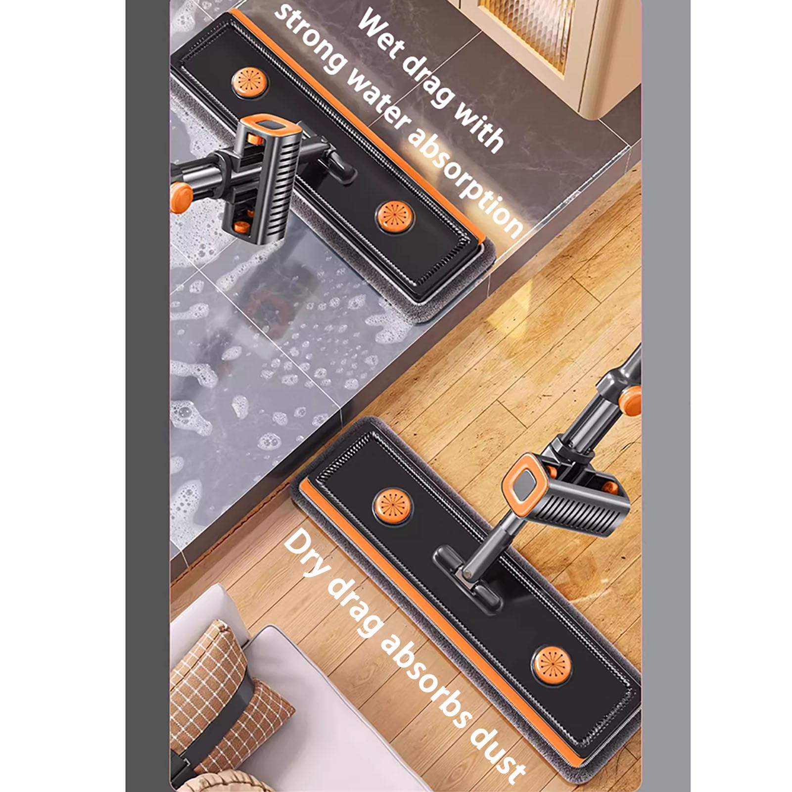 Fregona Autoescurrible Que no Ensucie Las Manos, Fregona Microfibra con Panel de Giratoria, Doble Uso Seco y Húmedo, Mopa para Limpiar Azulejos y Paredes, Suelo, Ventanas, Coches,B,33x12x127cm