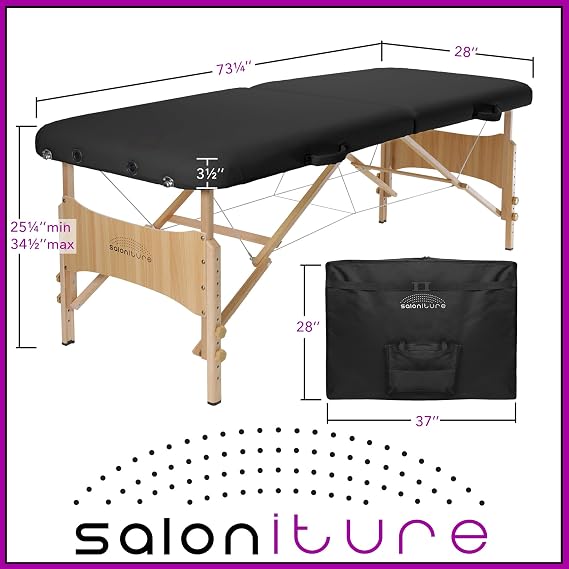 Saloniture Basic Portable Folding Massage Table - Black
