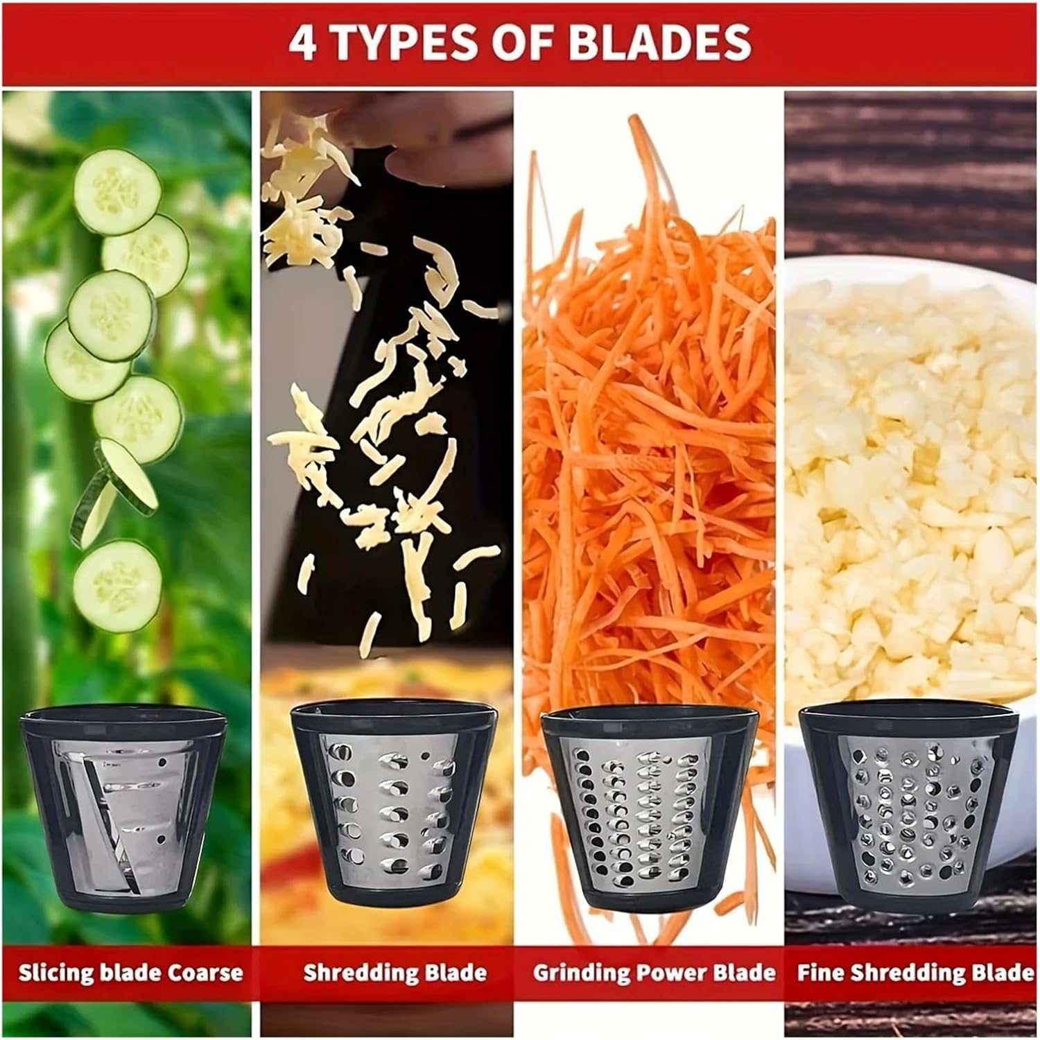 Compatible for KitchenAid Mixer 4-Blade Food Processor Attachment for Slicing and Shredding