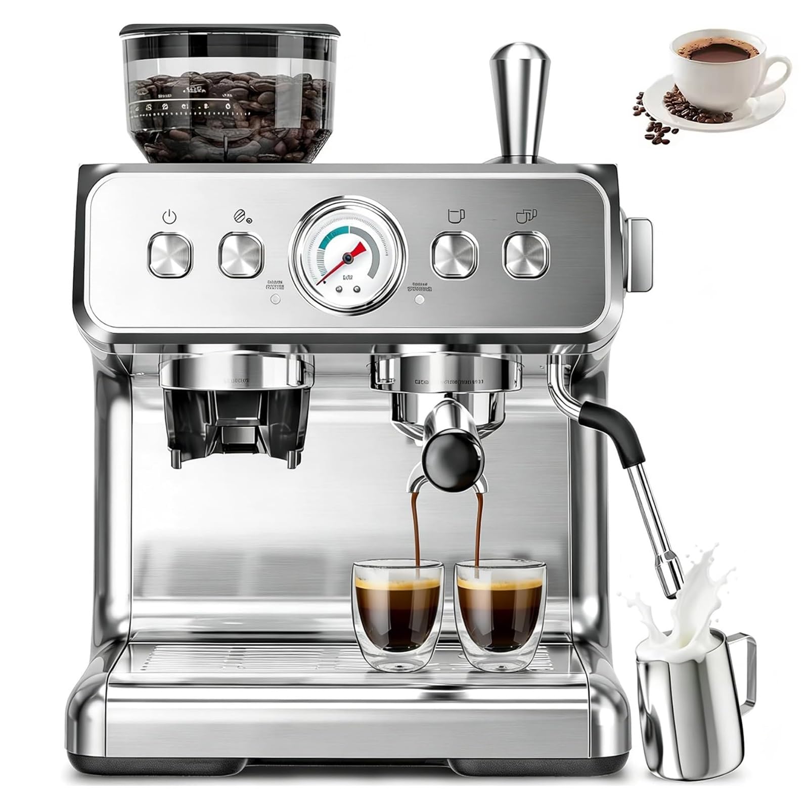 Cafetera Espresso Con Molinillo, Máquina Profesional De 20 Bares Con Varilla Vaporizadora Para Espumar Leche Y Portafiltro De 58 Mm; Ideal Para Baristas Caseros Y Perfecta Para Preparar