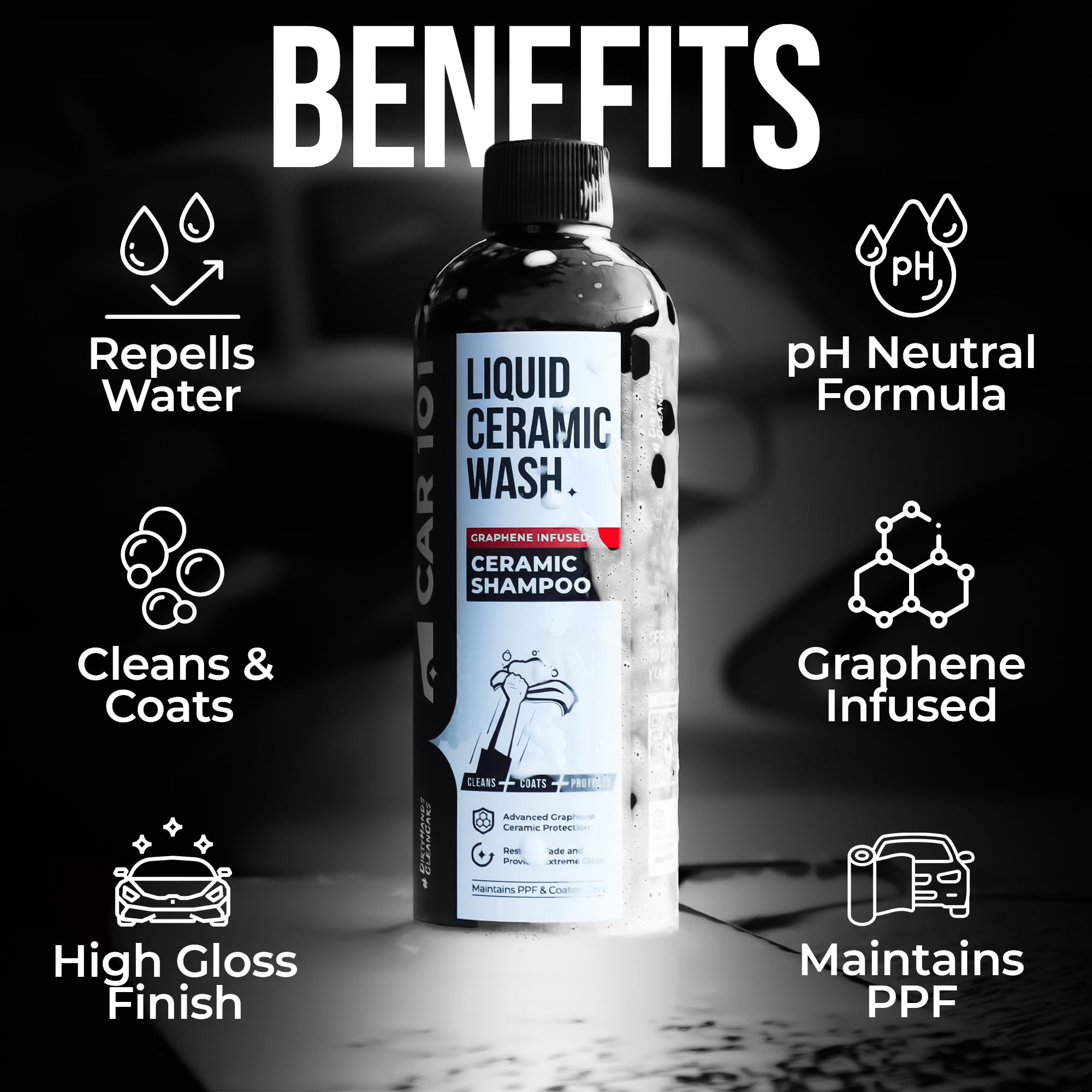 CAR101 Graphene Ceramic Shampoo - 300ml(Pack Of 1)|2 in 1 Effect (Coating + Shampoo)|pH Neutral|Graphene Infused Clean & Coat|Deep Gloss|Repells Water|Safe for PPFs & Wraps Paint and Ceramic Coating 4