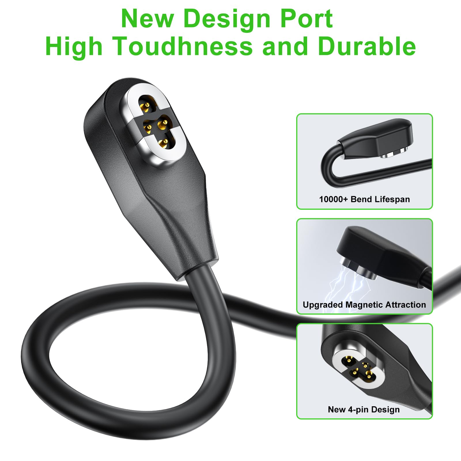 Charging Cable for SHOKZ OpenSwim Pro S710 USB A Bone Conduction Charger | Open-Ear Headphones Magnetic USB A 4-Pin Charger Cord Cable for Shokz OpenSwim Pro S7102Pack 3.3ft product thumbnail 4