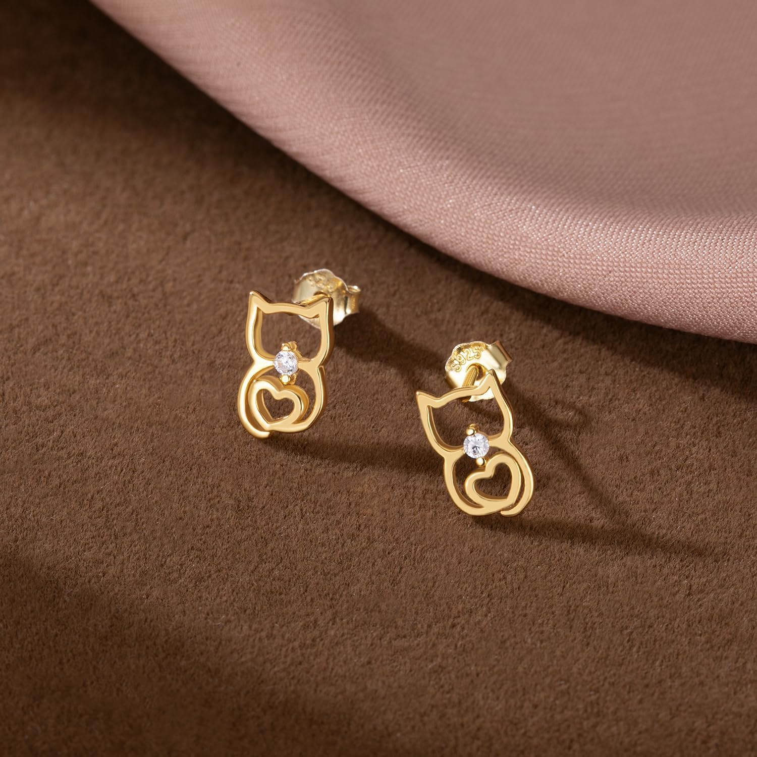 SLUYNZ 925 Sterling Silver Cute Cat Stud Earrings for Women Teens Cat Dog Stud Earrings - Image 2