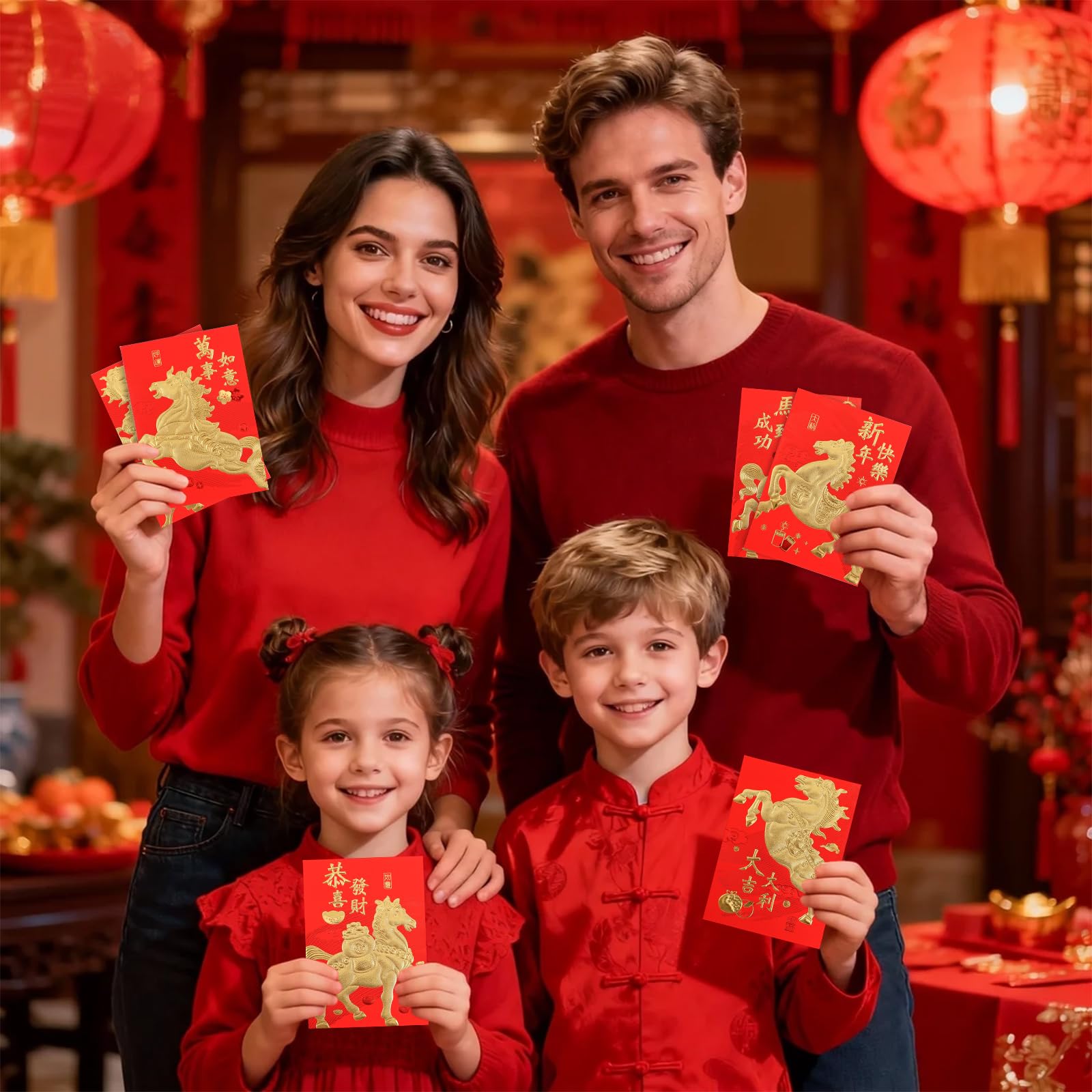 Buste Rosse per Capodanno Cinese 2026 Feng Shui 11,5x8cm 36pz con 50pz Monete Cinesi (6 Stili)