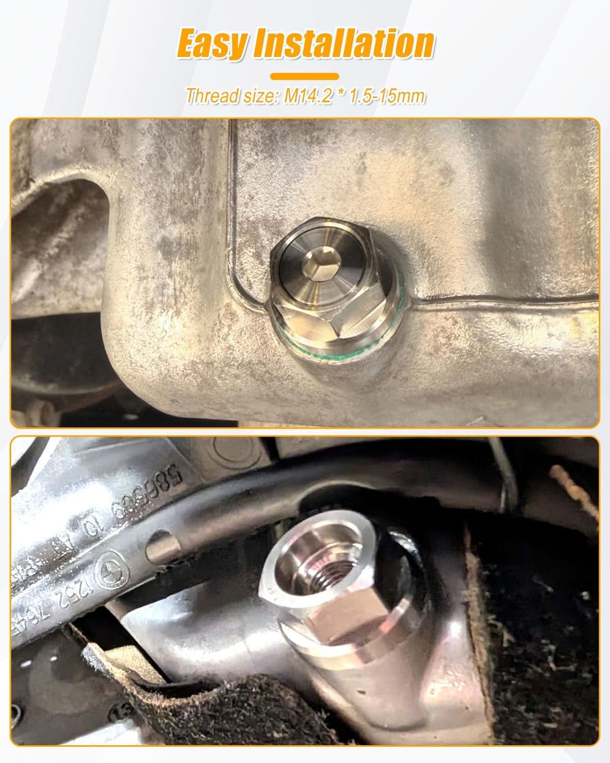 M14×1.5 Magnetic Double Oversized Oil Drain Plug, Stainless Steel Self Tapping Oil Pan Thread Repair Plug Kit with O-Rings Washers and Gasket Hex Wrench (M14.2 * 1.5-15mm)